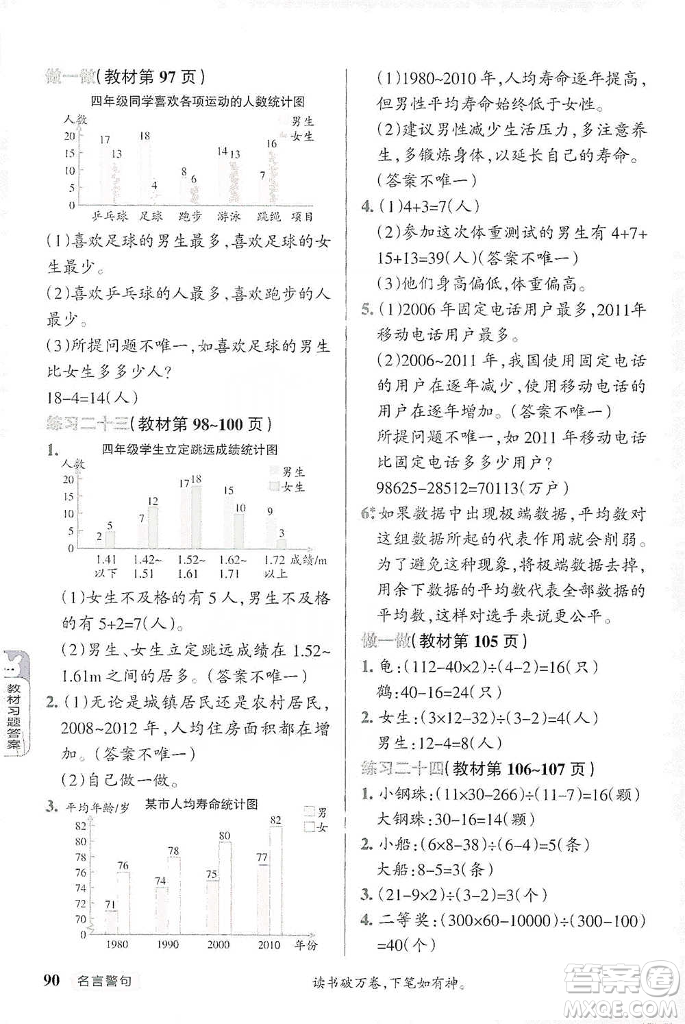 遼寧教育出版社2021小學教材搭檔四年級下冊數(shù)學人教版參考答案