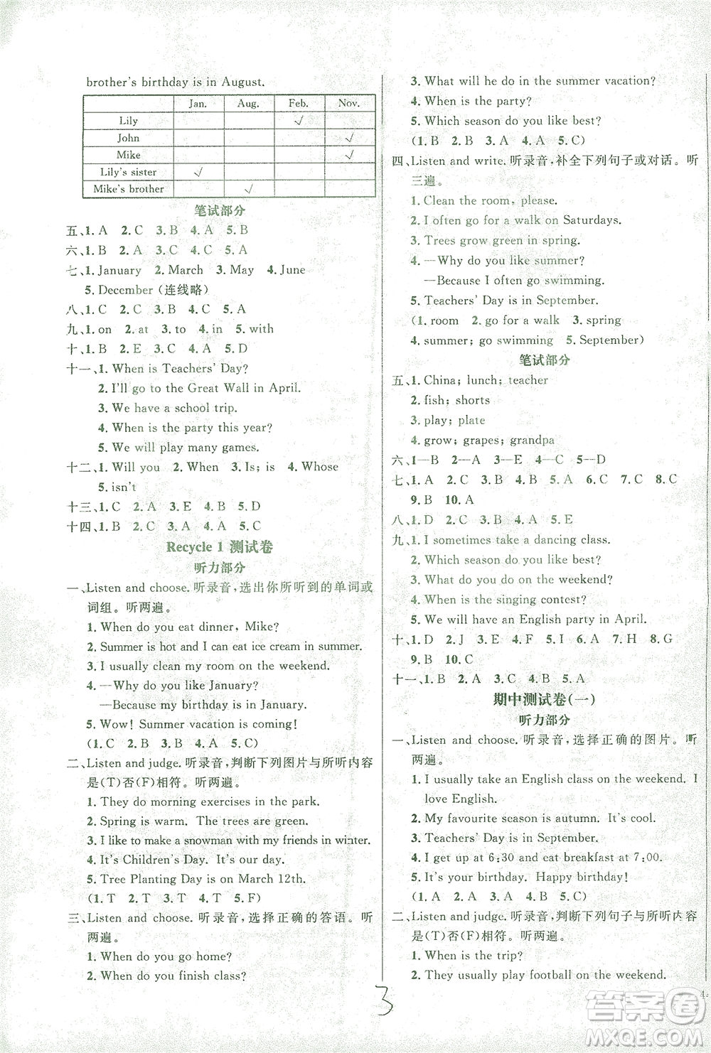 上海大學(xué)出版社2021過(guò)關(guān)沖刺100分英語(yǔ)五年級(jí)下冊(cè)人教版答案