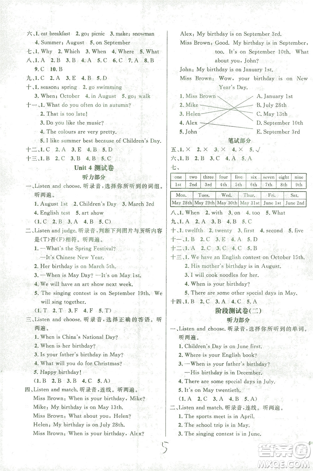 上海大學(xué)出版社2021過(guò)關(guān)沖刺100分英語(yǔ)五年級(jí)下冊(cè)人教版答案