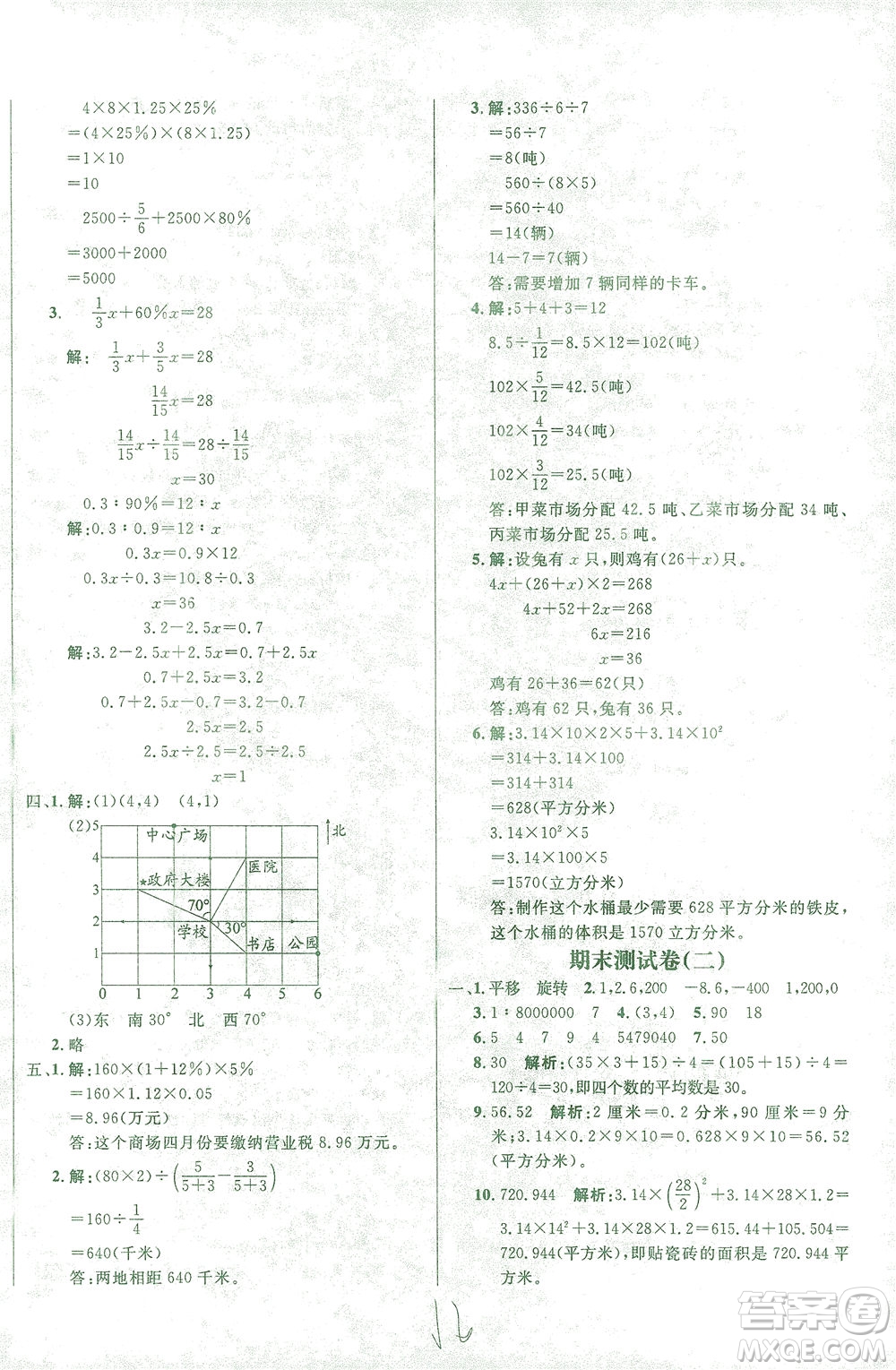 上海大學(xué)出版社2021過關(guān)沖刺100分?jǐn)?shù)學(xué)六年級(jí)下冊(cè)人教版答案