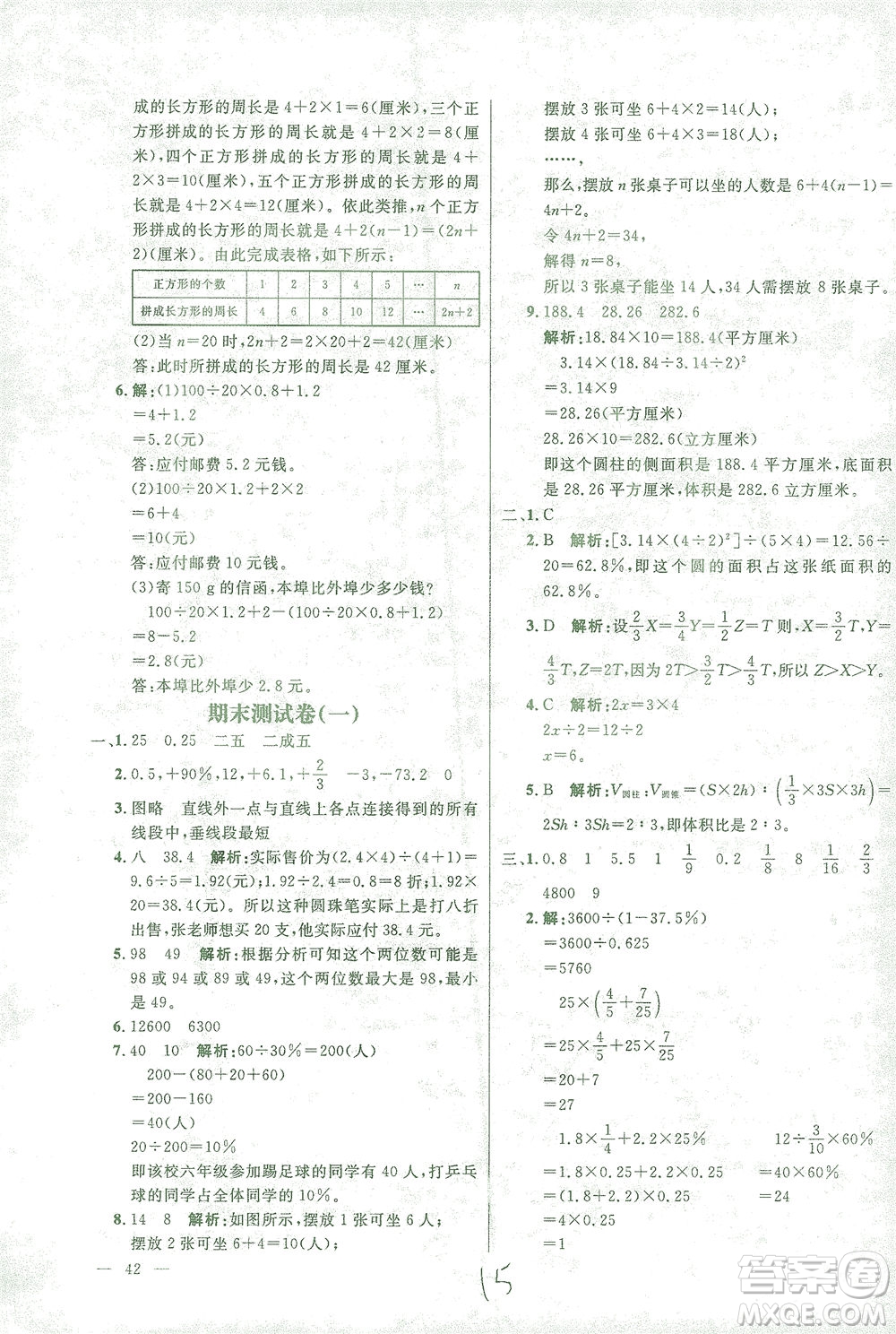 上海大學(xué)出版社2021過關(guān)沖刺100分?jǐn)?shù)學(xué)六年級(jí)下冊(cè)人教版答案