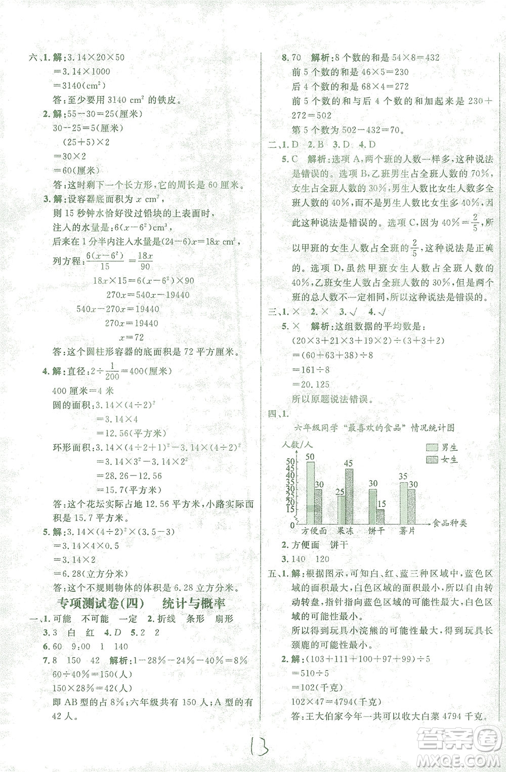 上海大學(xué)出版社2021過關(guān)沖刺100分?jǐn)?shù)學(xué)六年級(jí)下冊(cè)人教版答案