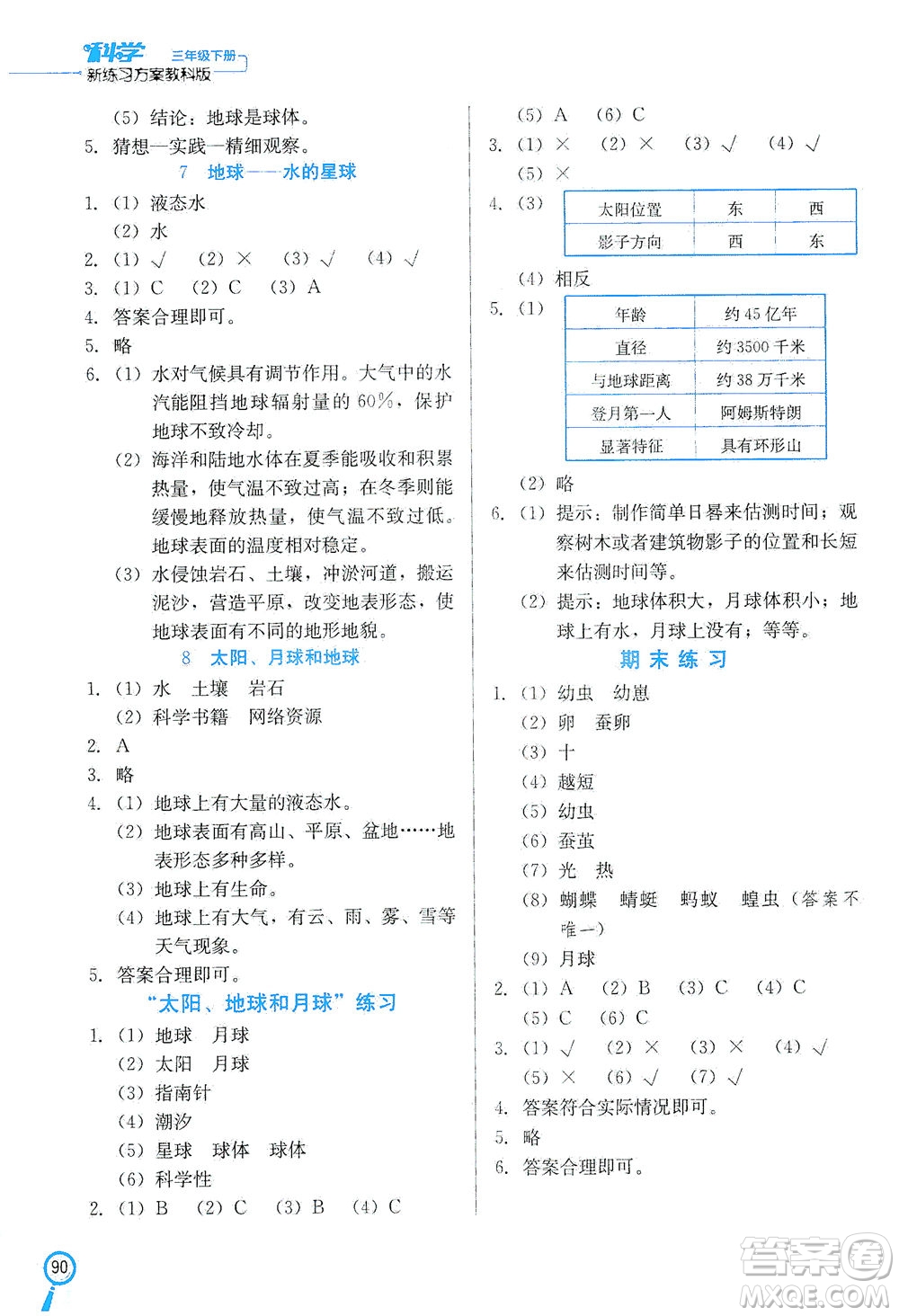 河北美術(shù)出版社2021新練習(xí)方案科學(xué)三年級(jí)下冊(cè)JK教科版答案