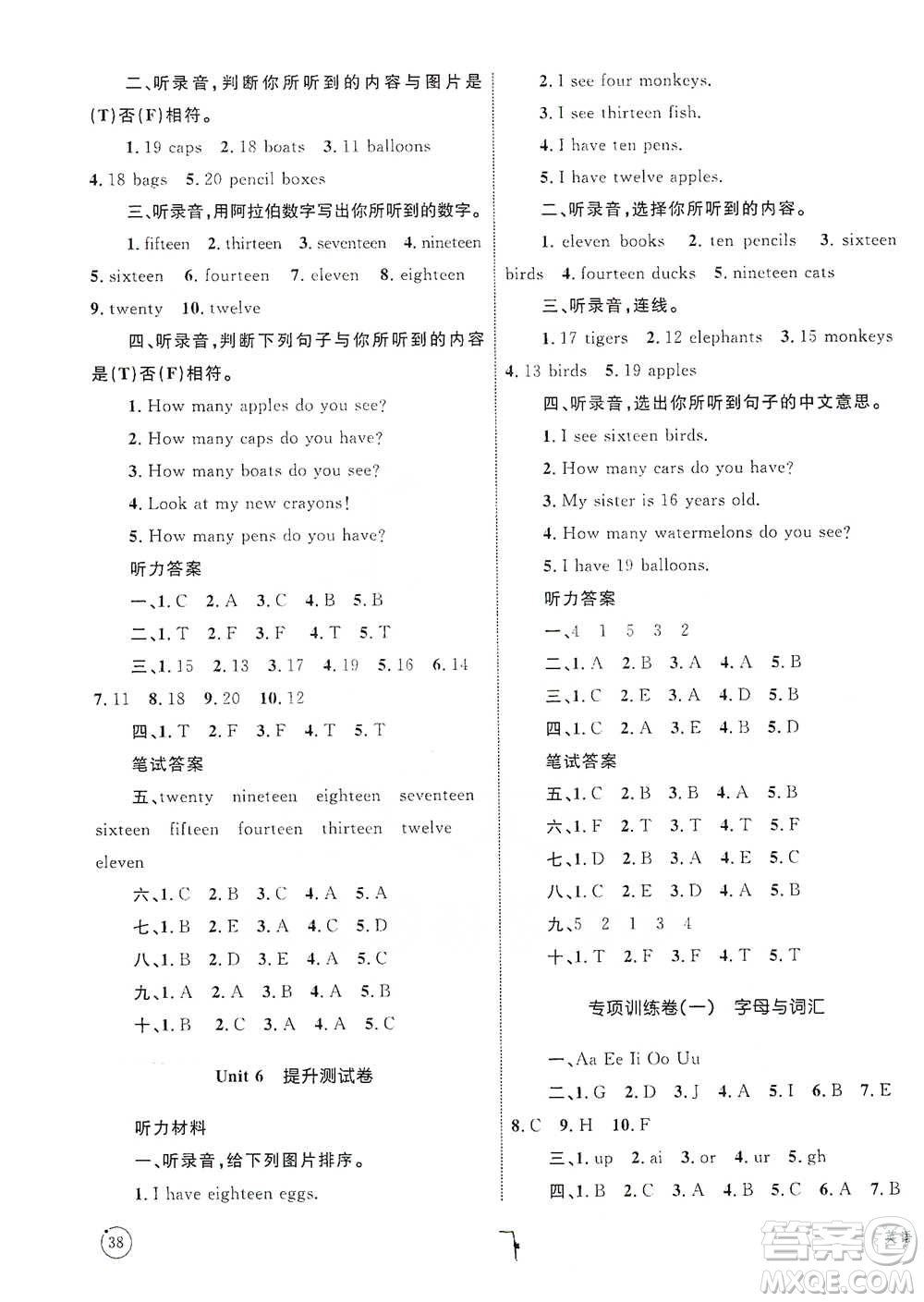知識(shí)出版社2021優(yōu)化設(shè)計(jì)單元測(cè)試卷三年級(jí)下冊(cè)英語(yǔ)人教版參考答案