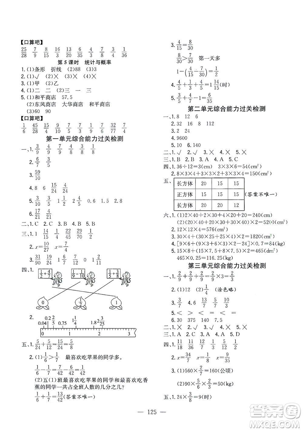 浙江大學(xué)出版社2021課時(shí)特訓(xùn)優(yōu)化作業(yè)本五年級數(shù)學(xué)下冊北師大版答案