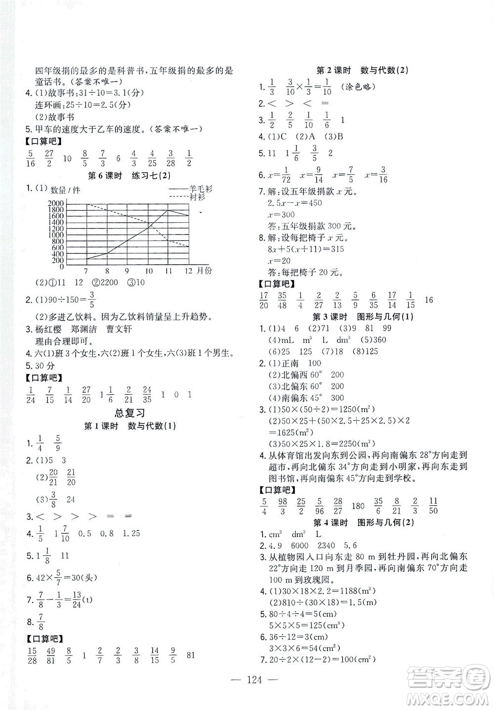 浙江大學(xué)出版社2021課時(shí)特訓(xùn)優(yōu)化作業(yè)本五年級數(shù)學(xué)下冊北師大版答案