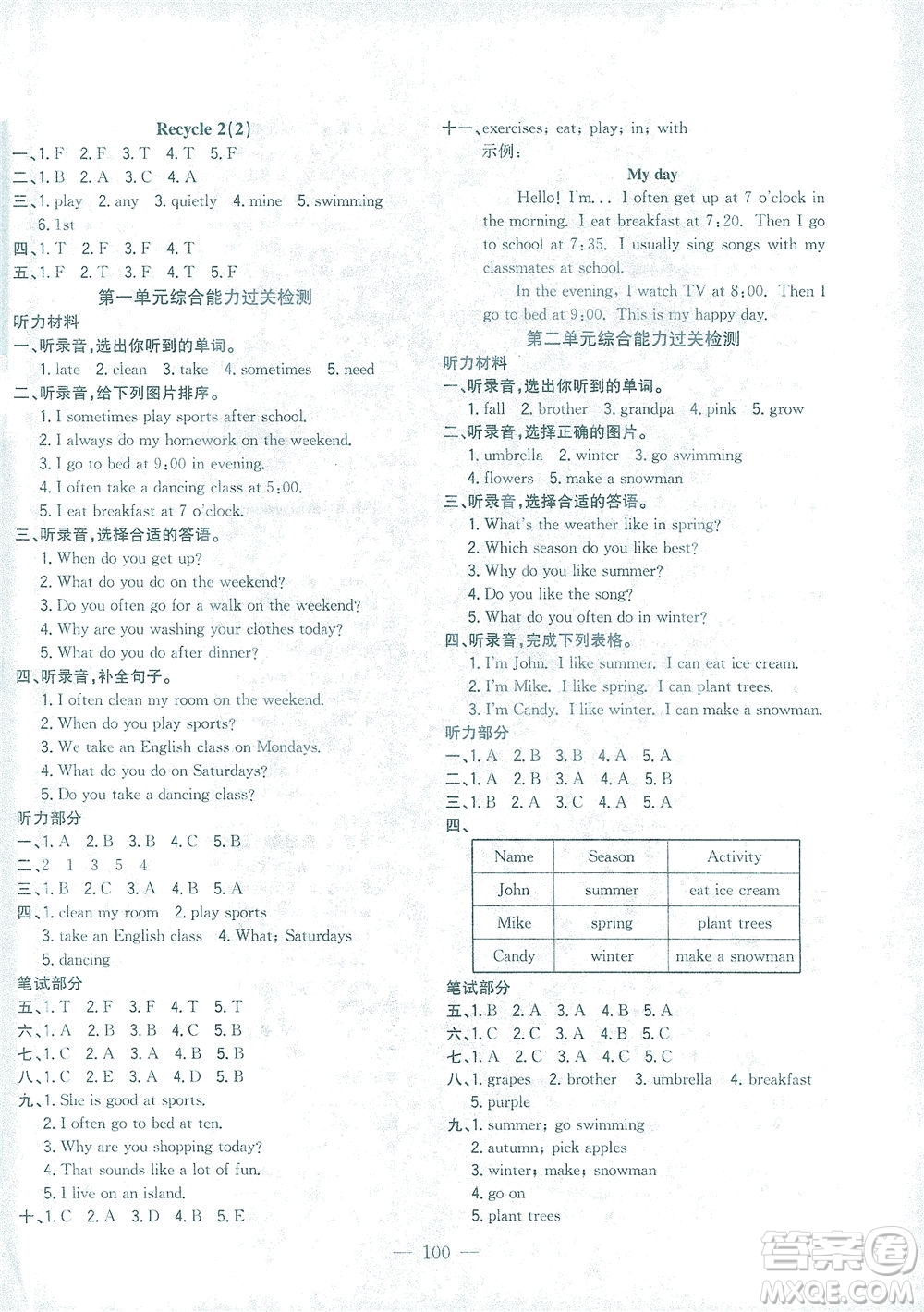 浙江大學(xué)出版社2021課時(shí)特訓(xùn)優(yōu)化作業(yè)本五年級(jí)英語(yǔ)下冊(cè)PEP版答案