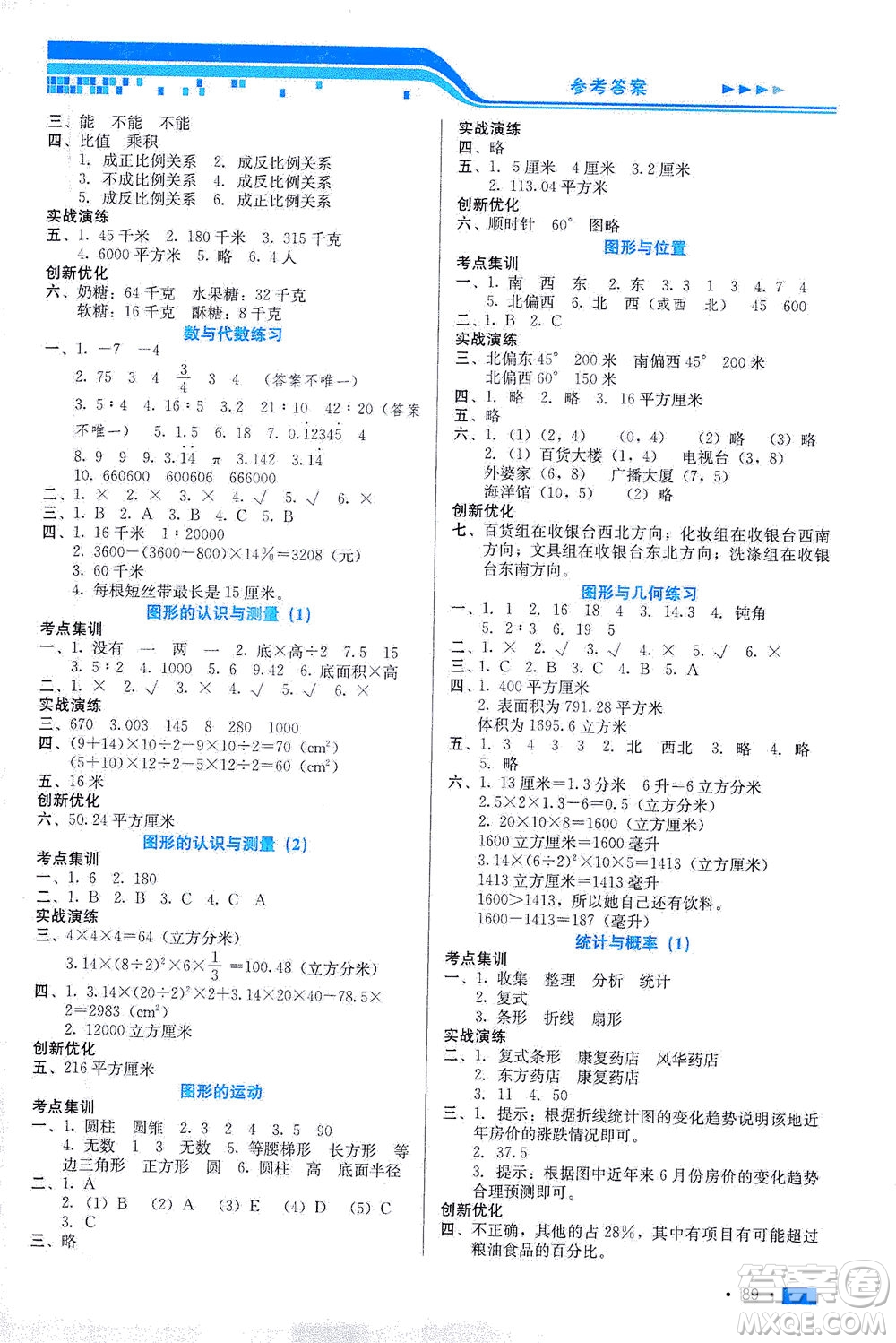 河北科學技術(shù)出版社2021練習新方案數(shù)學六年級下冊人教版答案