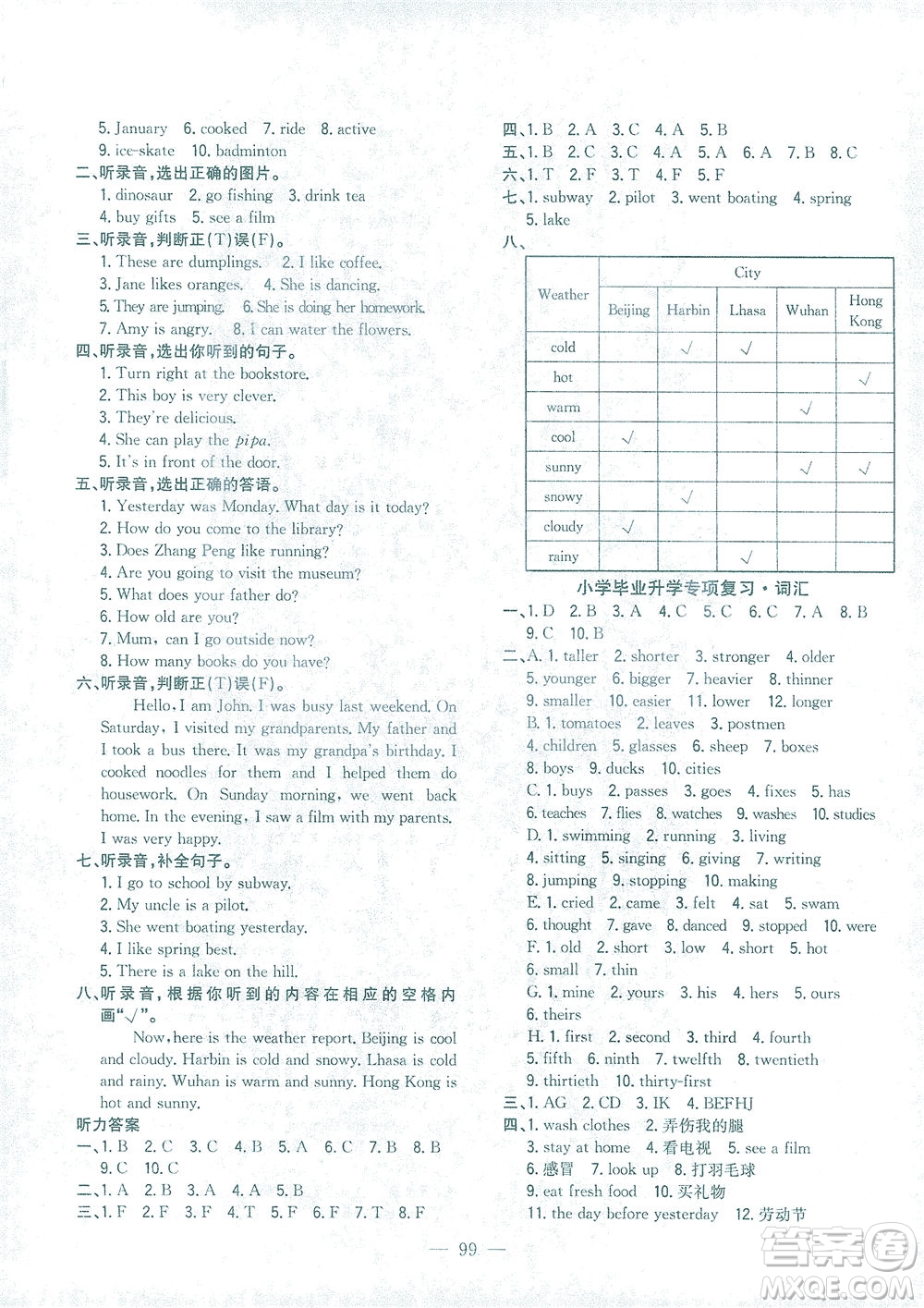 浙江大學(xué)出版社2021課時特訓(xùn)優(yōu)化作業(yè)本六年級英語下冊PEP版答案