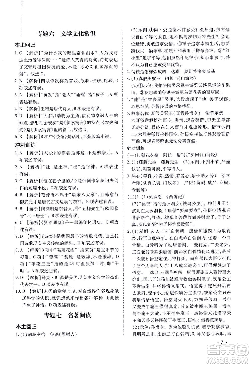 延邊教育出版社2021本土攻略精準(zhǔn)復(fù)習(xí)方案九年級(jí)語(yǔ)文下冊(cè)人教版答案