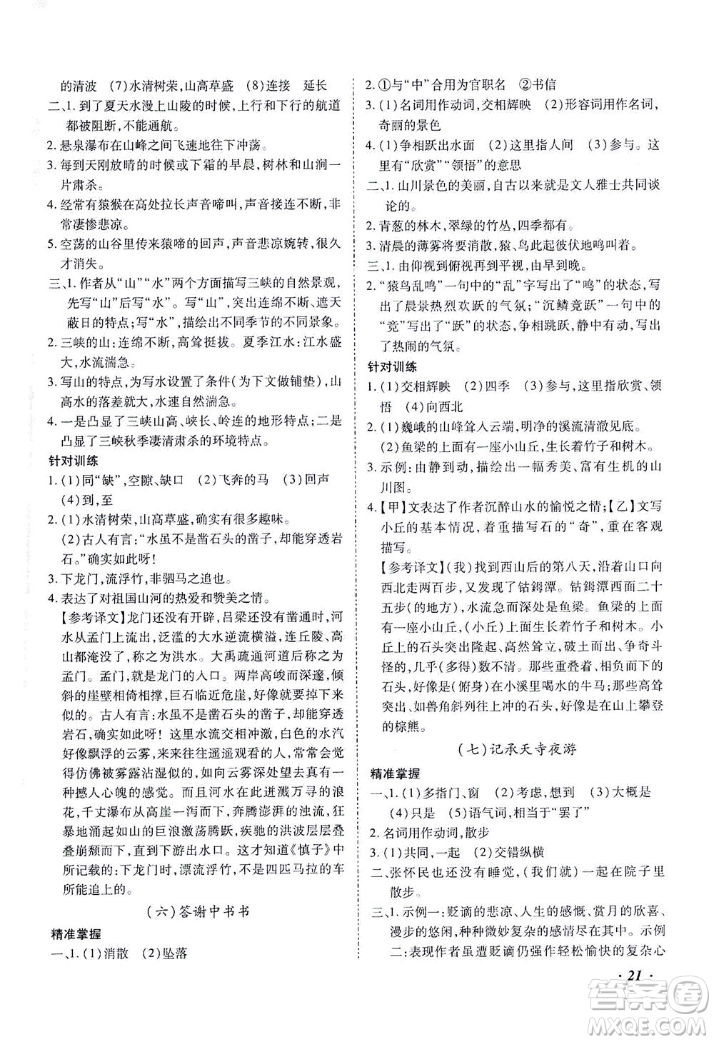 延邊教育出版社2021本土攻略精準(zhǔn)復(fù)習(xí)方案九年級(jí)語(yǔ)文下冊(cè)人教版答案