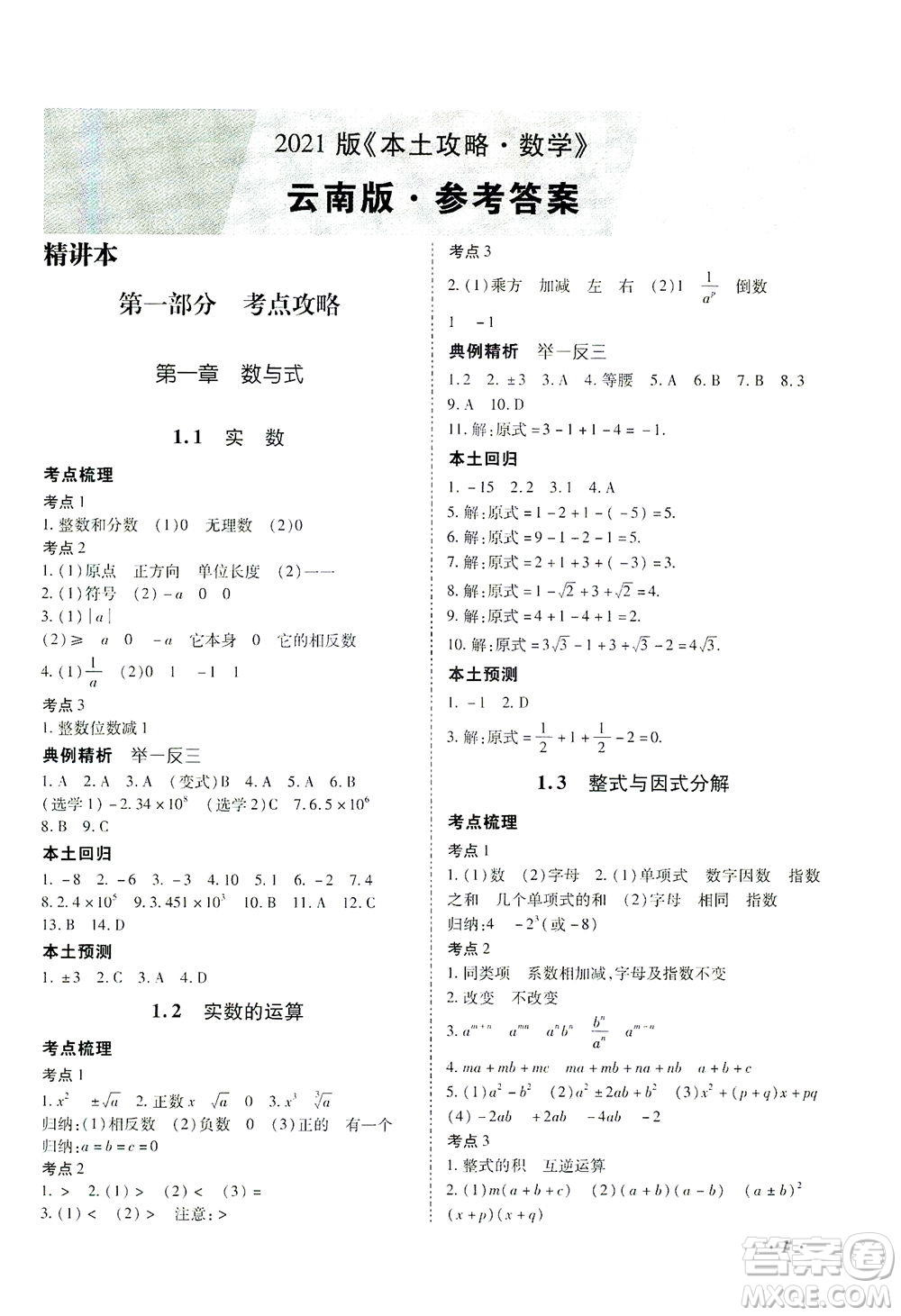 延邊教育出版社2021本土攻略精準(zhǔn)復(fù)習(xí)方案九年級數(shù)學(xué)下冊人教版答案
