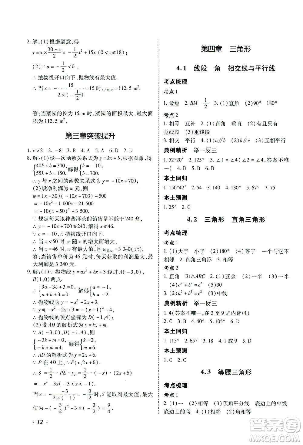 延邊教育出版社2021本土攻略精準(zhǔn)復(fù)習(xí)方案九年級數(shù)學(xué)下冊人教版答案
