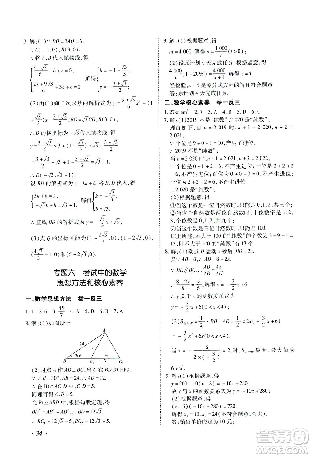 延邊教育出版社2021本土攻略精準(zhǔn)復(fù)習(xí)方案九年級數(shù)學(xué)下冊人教版答案