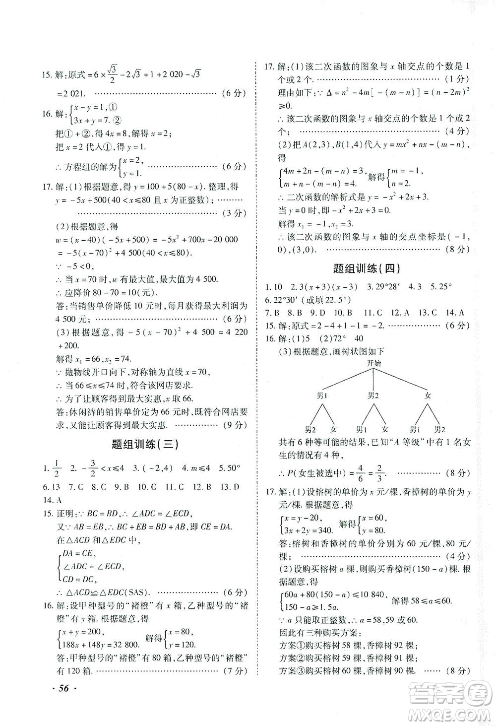 延邊教育出版社2021本土攻略精準(zhǔn)復(fù)習(xí)方案九年級數(shù)學(xué)下冊人教版答案