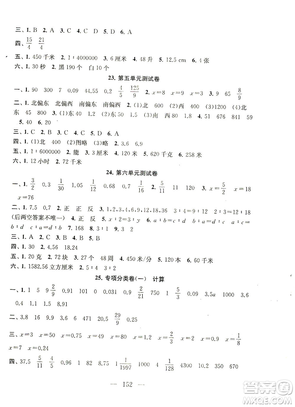 黃山書(shū)社2021拓展與培優(yōu)測(cè)試卷數(shù)學(xué)六年級(jí)下冊(cè)江蘇版適用答案