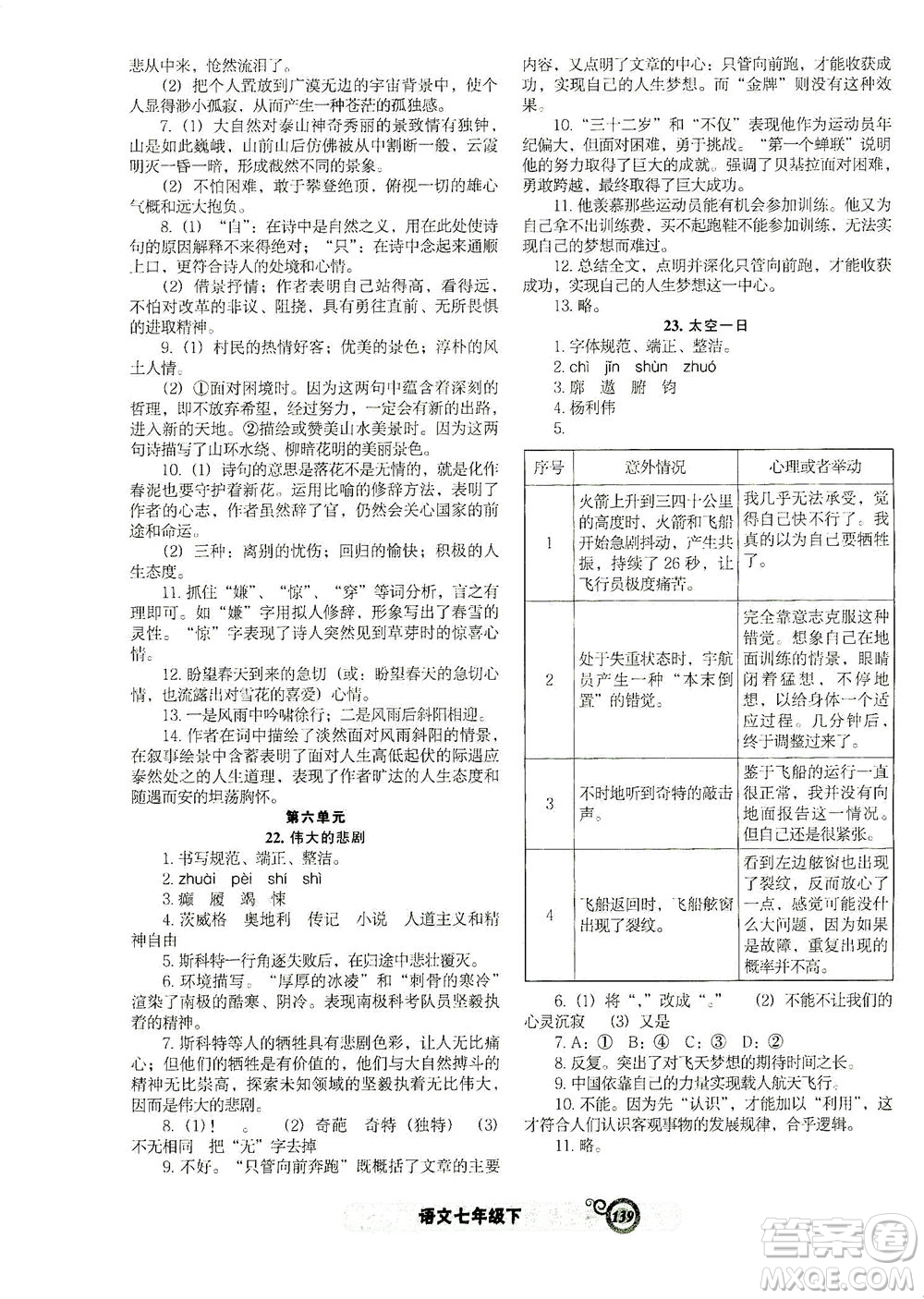 遼寧教育出版社2021尖子生課時作業(yè)七年級語文下冊人教版答案