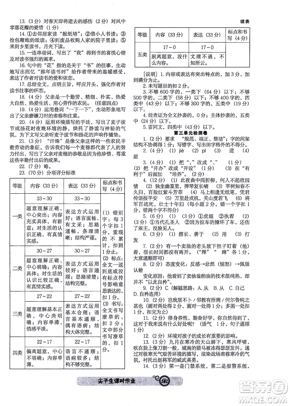 遼寧教育出版社2021尖子生課時作業(yè)七年級語文下冊人教版答案