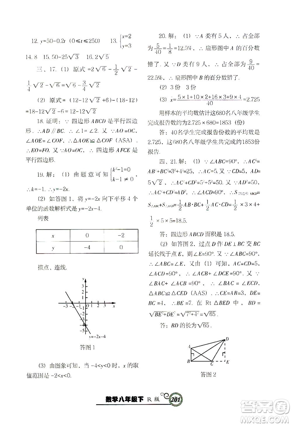 遼寧教育出版社2021尖子生課時作業(yè)八年級數(shù)學(xué)下冊人教版答案