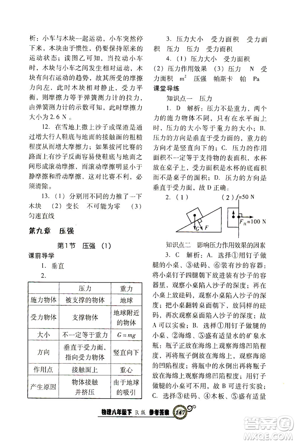 遼寧教育出版社2021尖子生課時作業(yè)八年級物理下冊人教版答案