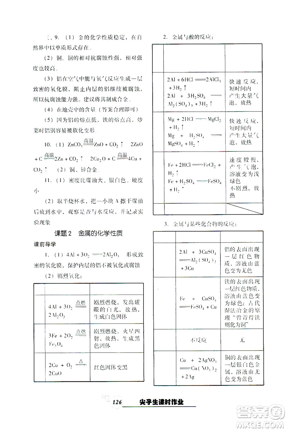 遼寧教育出版社2021尖子生課時(shí)作業(yè)九年級化學(xué)下冊人教版答案