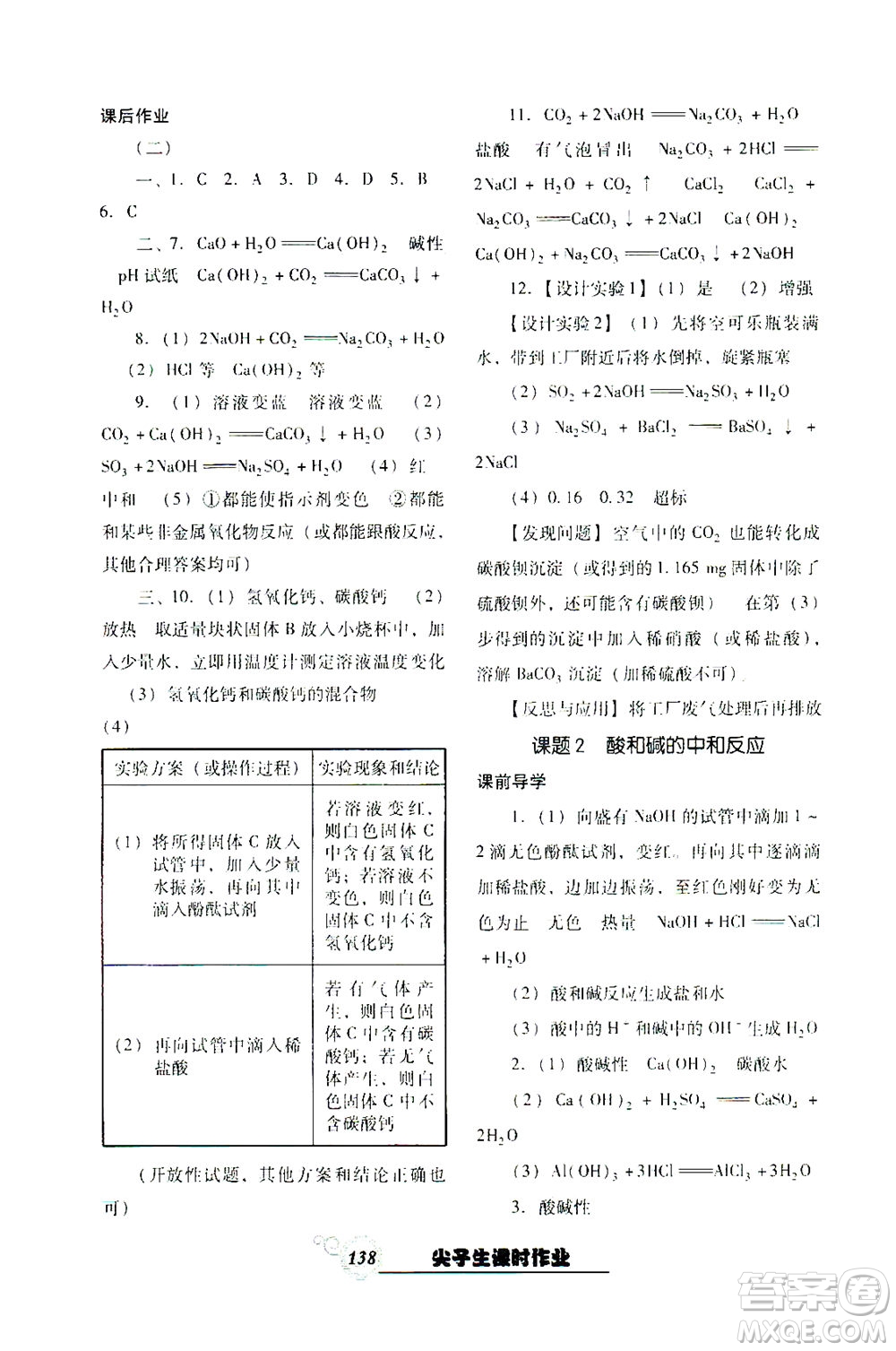 遼寧教育出版社2021尖子生課時(shí)作業(yè)九年級化學(xué)下冊人教版答案