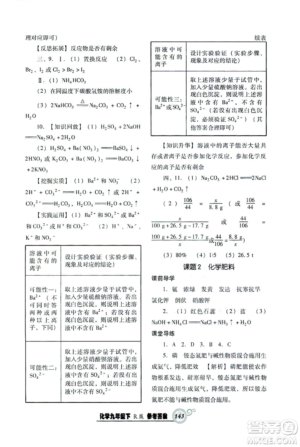 遼寧教育出版社2021尖子生課時(shí)作業(yè)九年級化學(xué)下冊人教版答案