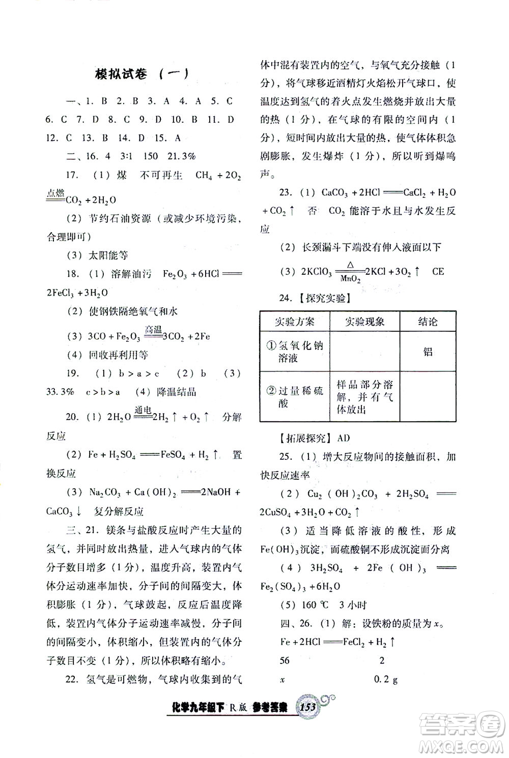 遼寧教育出版社2021尖子生課時(shí)作業(yè)九年級化學(xué)下冊人教版答案