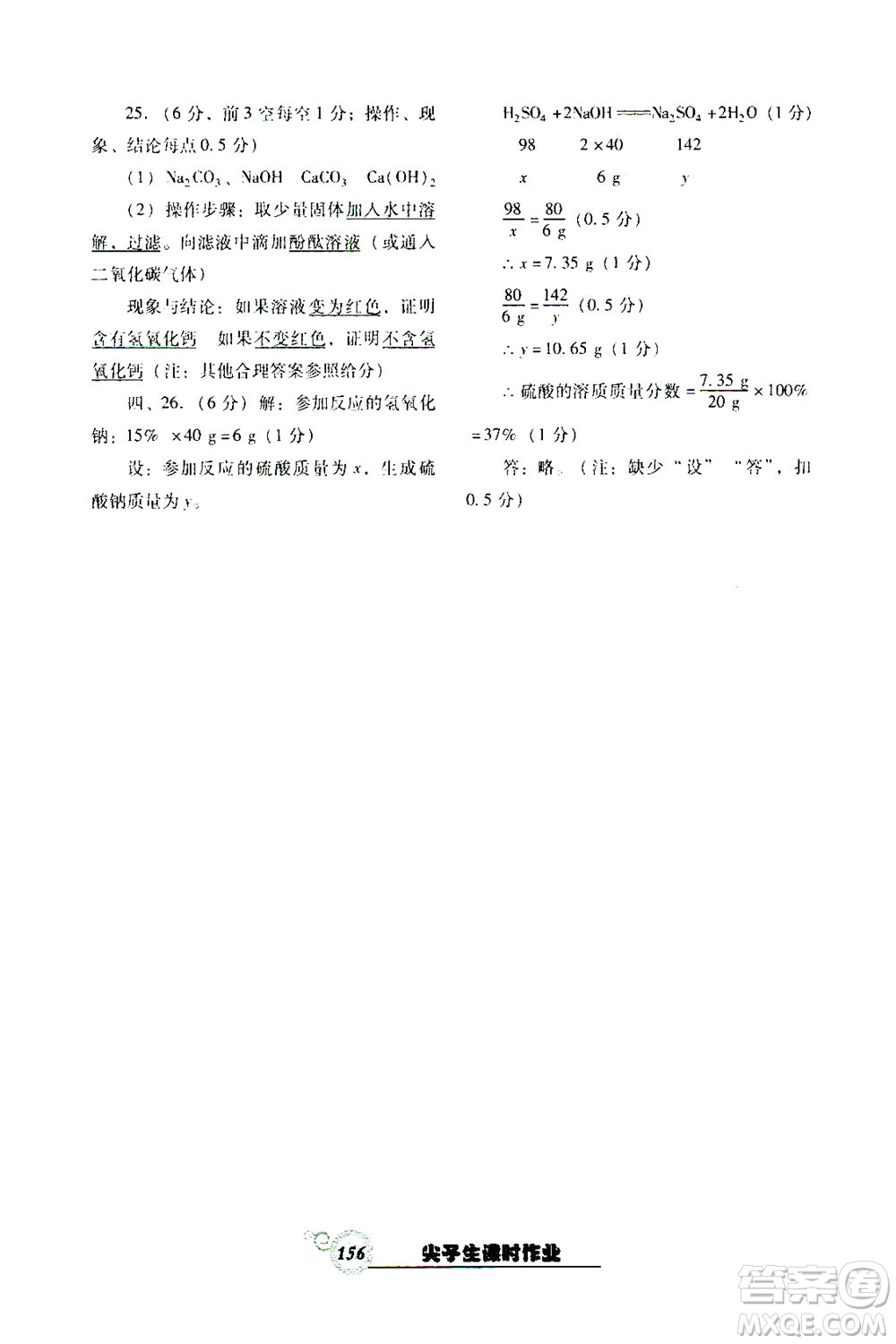 遼寧教育出版社2021尖子生課時(shí)作業(yè)九年級化學(xué)下冊人教版答案