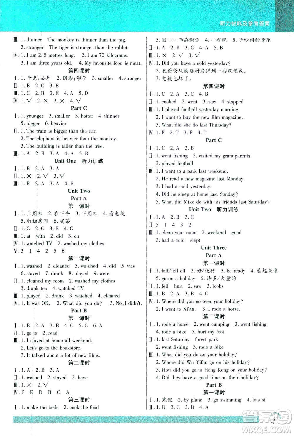 延邊大學(xué)出版社2021小狀元隨堂作業(yè)英語六年級下冊PEP人教版答案