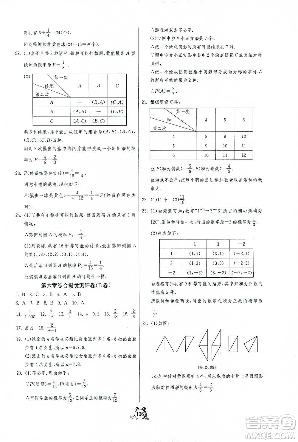 江蘇人民出版社2021單元雙測全程提優(yōu)測評卷七年級下冊數(shù)學(xué)北師大版參考答案