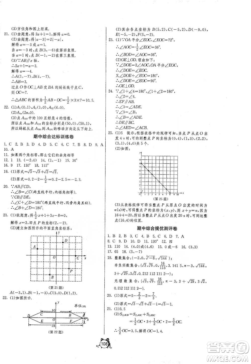 江蘇人民出版社2021單元雙測(cè)全程提優(yōu)測(cè)評(píng)卷七年級(jí)下冊(cè)數(shù)學(xué)人教版參考答案