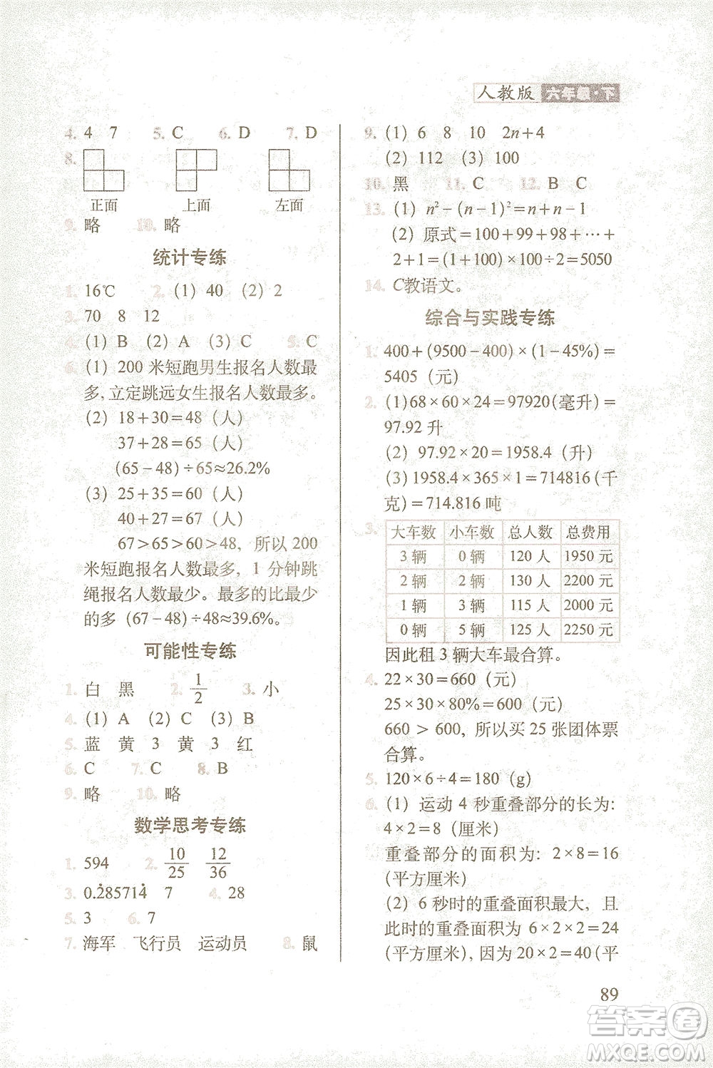 長春出版社2021隨堂檢測天天練數(shù)學(xué)六年級下冊人教版答案