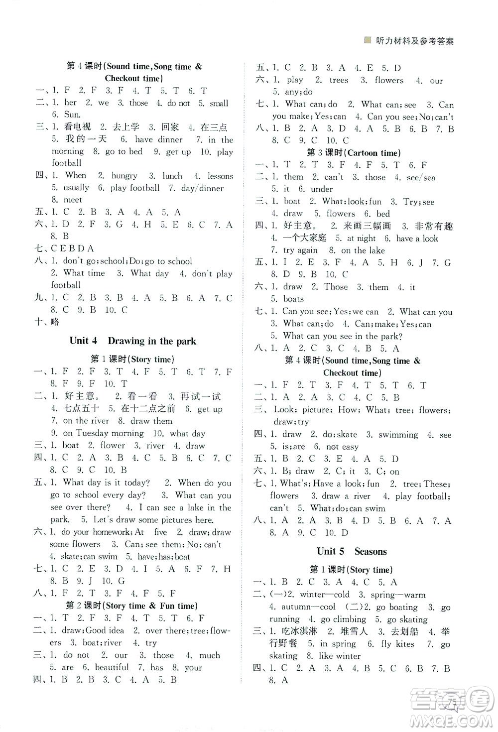 江蘇鳳凰美術(shù)出版社2021課時(shí)金練英語(yǔ)四年級(jí)4B江蘇版答案