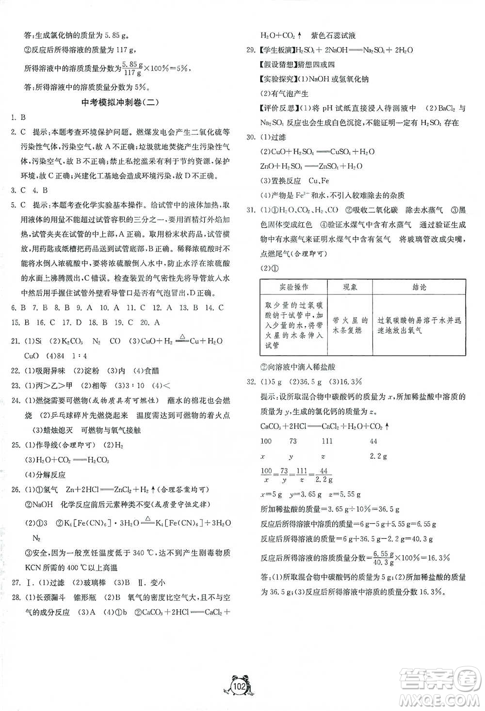 江蘇人民出版社2021單元雙測全程提優(yōu)測評卷九年級下冊化學(xué)滬教版參考答案