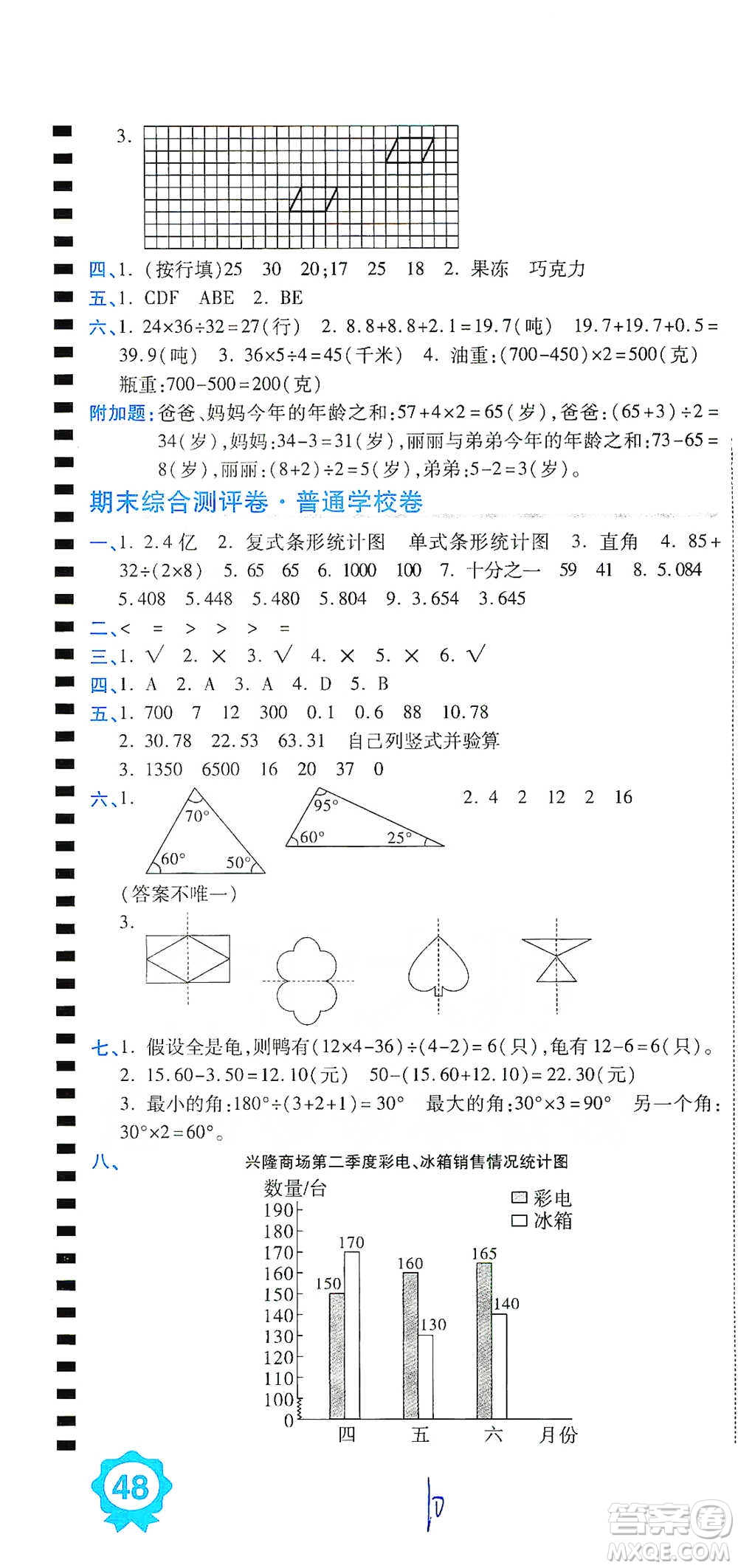 開(kāi)明出版社2021期末100分沖刺卷四年級(jí)下冊(cè)數(shù)學(xué)人教版參考答案