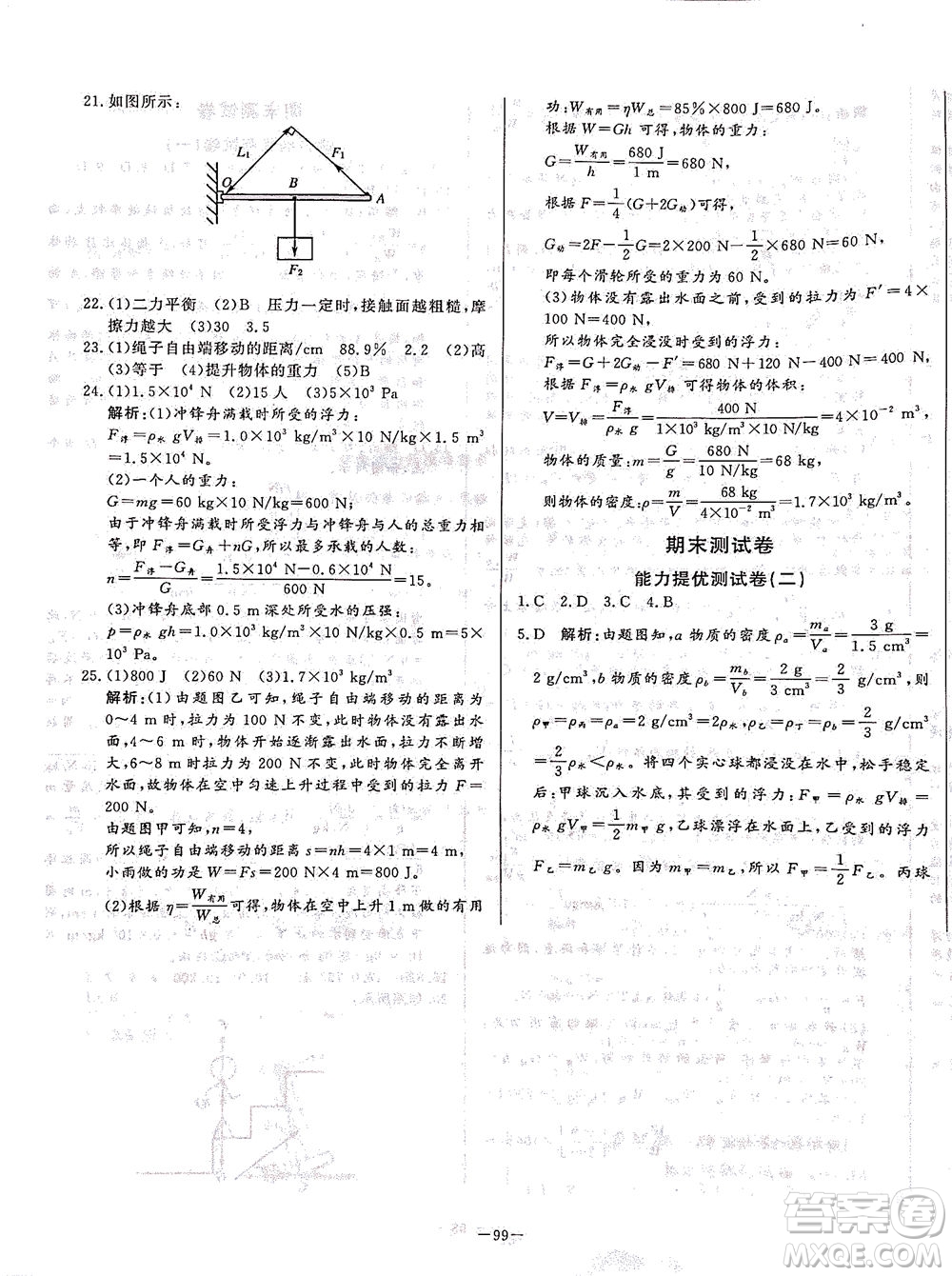 山東文藝出版社2021初中單元提優(yōu)測試卷八年級物理下冊魯教版五四學(xué)制答案