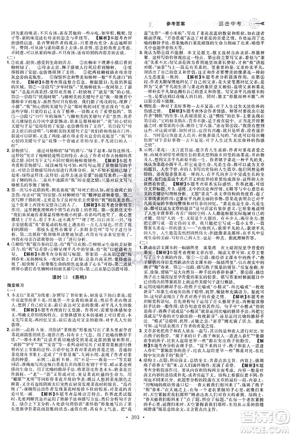 江西美術(shù)出版社2021追擊中考九年級(jí)語文下冊(cè)江西專版答案