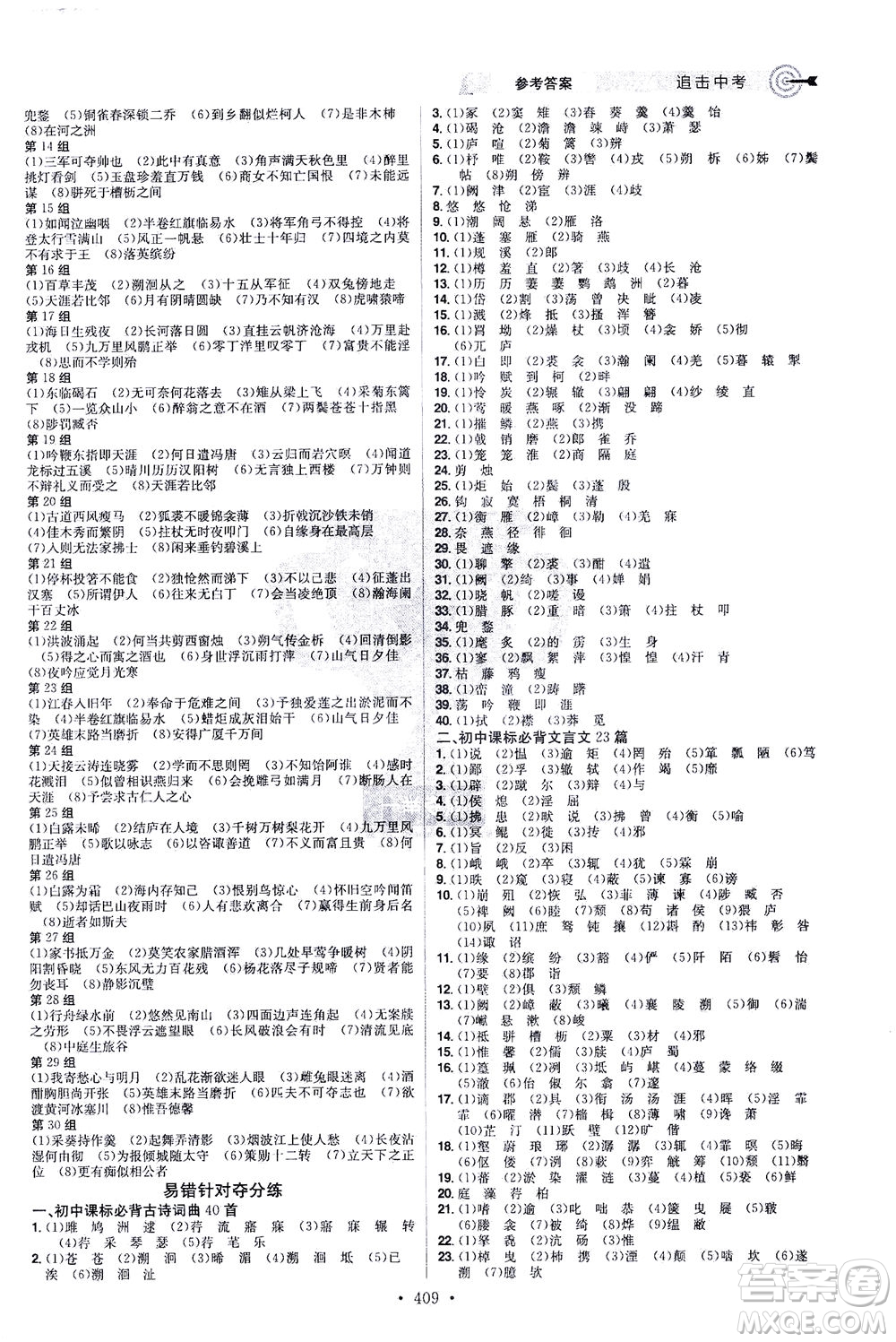 江西美術(shù)出版社2021追擊中考九年級(jí)語文下冊(cè)江西專版答案