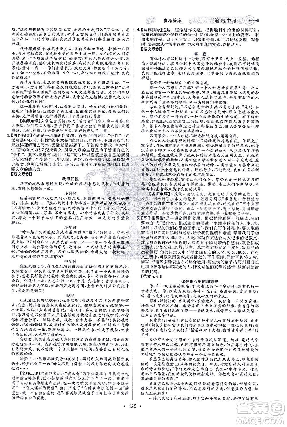 江西美術(shù)出版社2021追擊中考九年級(jí)語文下冊(cè)江西專版答案