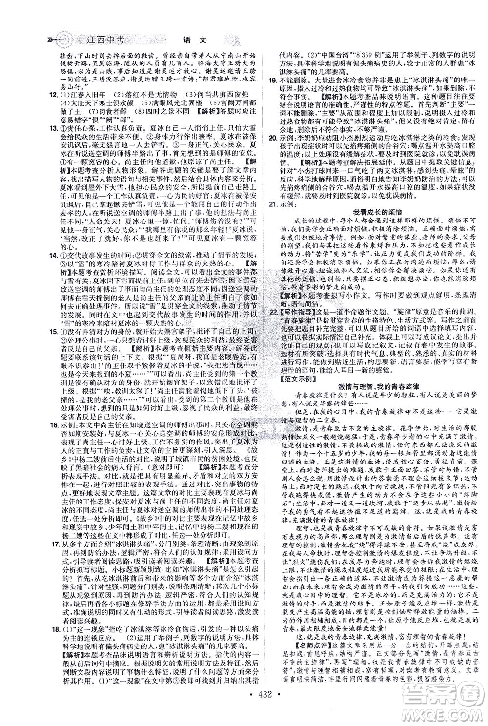 江西美術(shù)出版社2021追擊中考九年級(jí)語文下冊(cè)江西專版答案