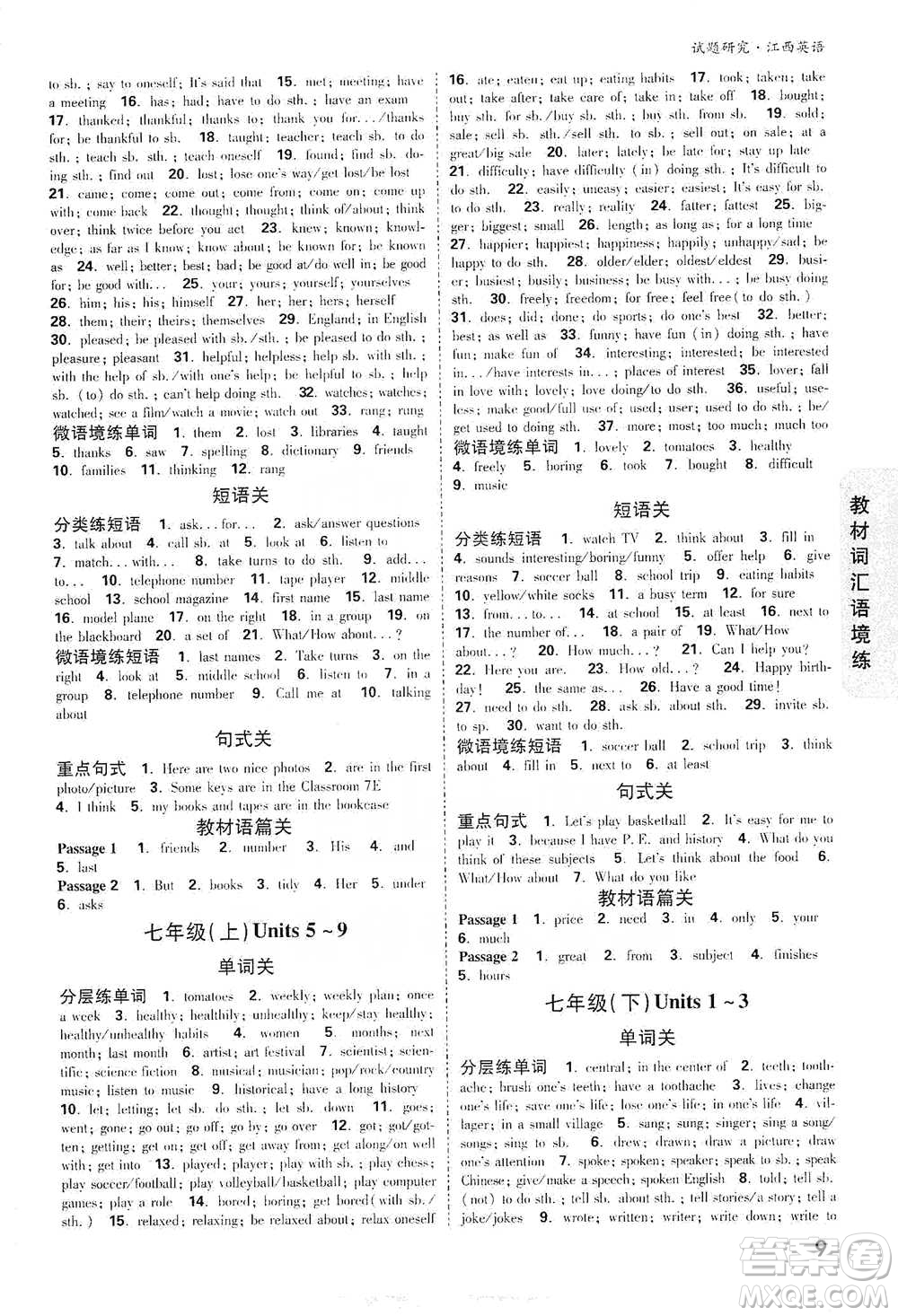 新疆青少年出版社2021萬(wàn)唯中考試題研究英語(yǔ)江西專版通用版參考答案