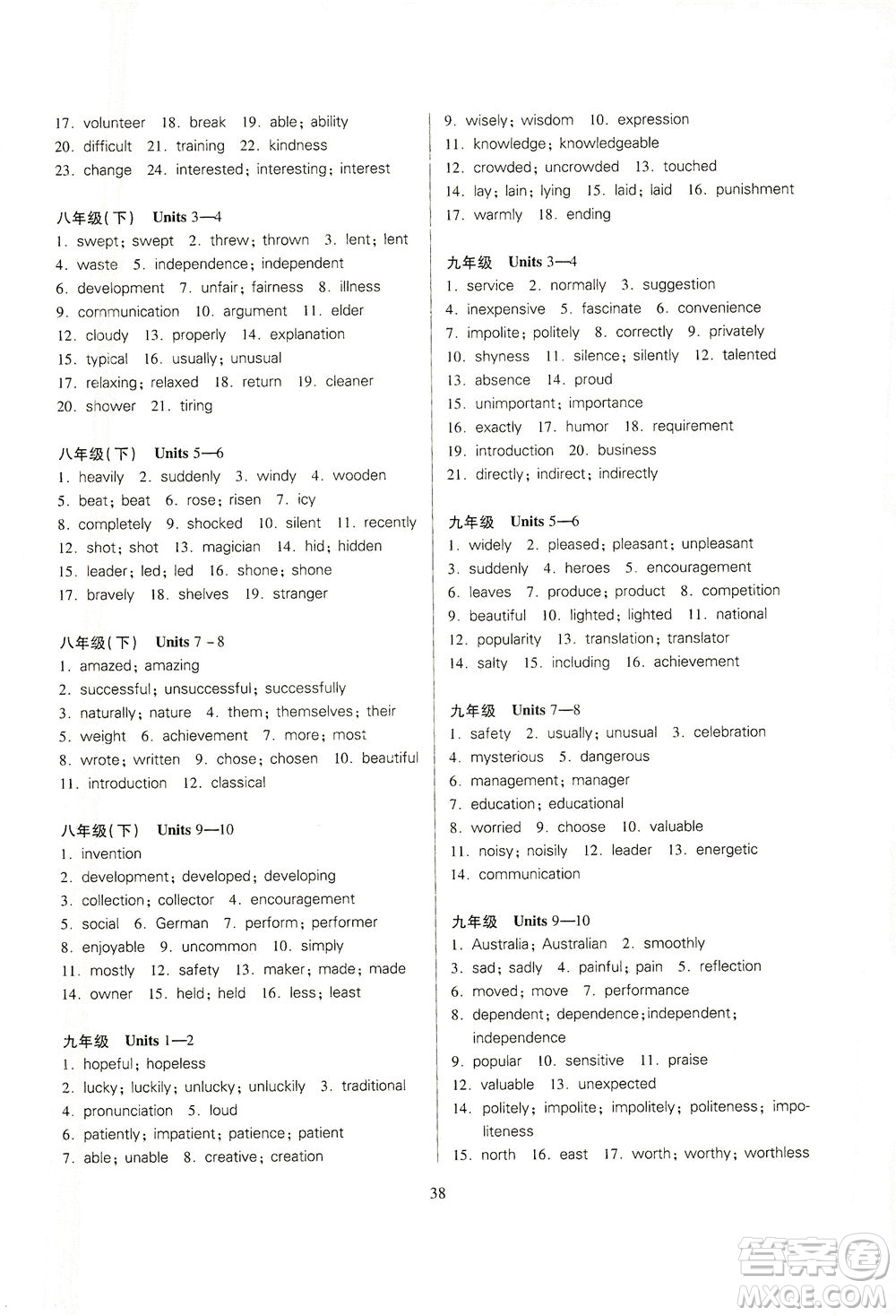 山西教育出版社2021山西省中考指導(dǎo)英語(yǔ)人教版答案