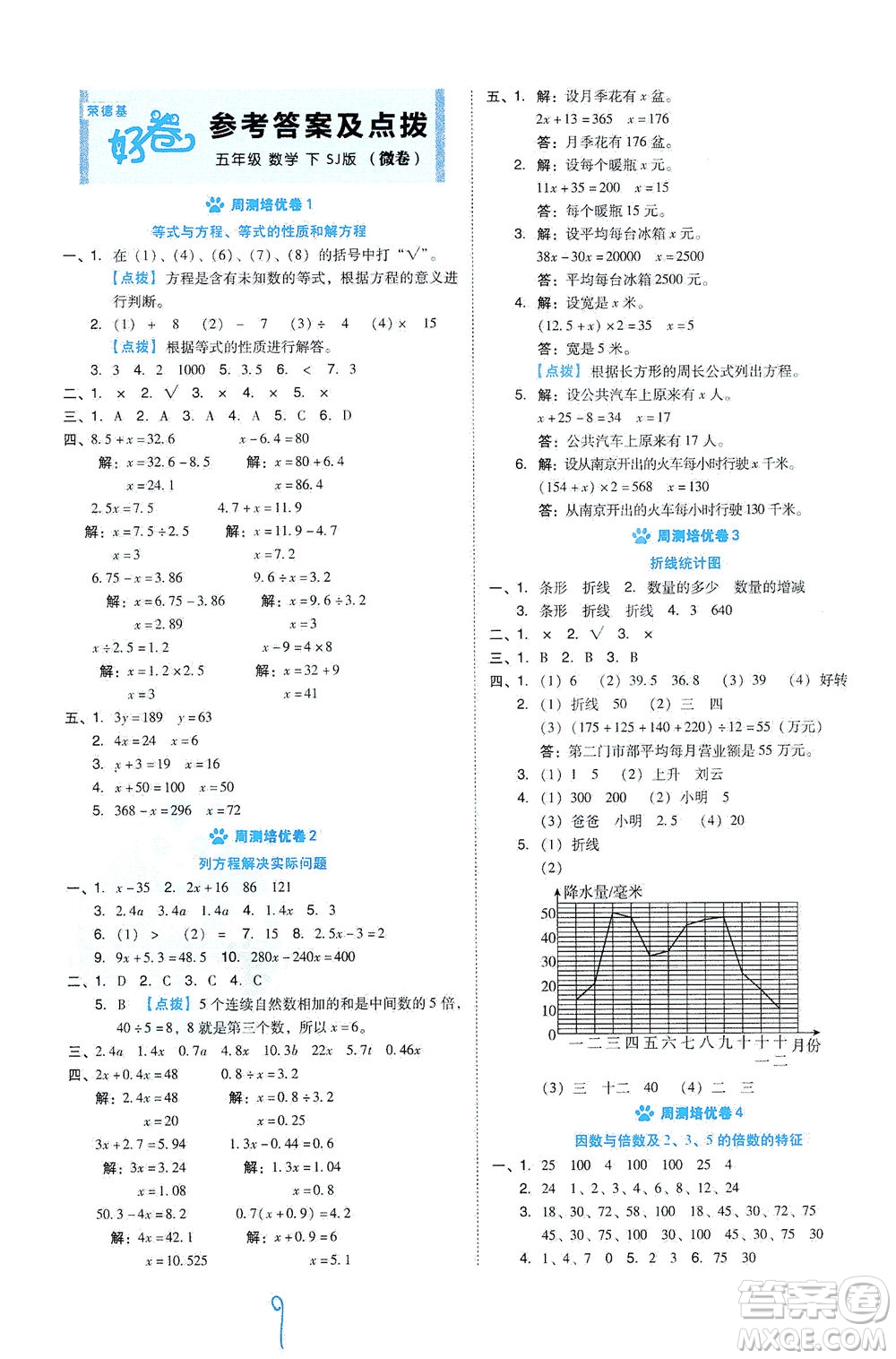 吉林教育出版社2021好卷數(shù)學(xué)五年級下冊SJ蘇教版答案