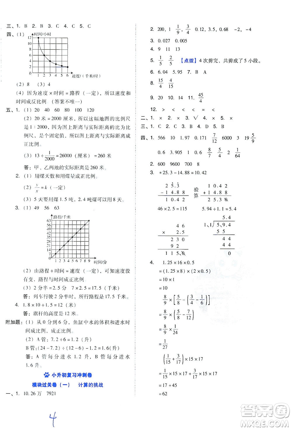 吉林教育出版社2021好卷數(shù)學(xué)六年級下冊SJ蘇教版答案