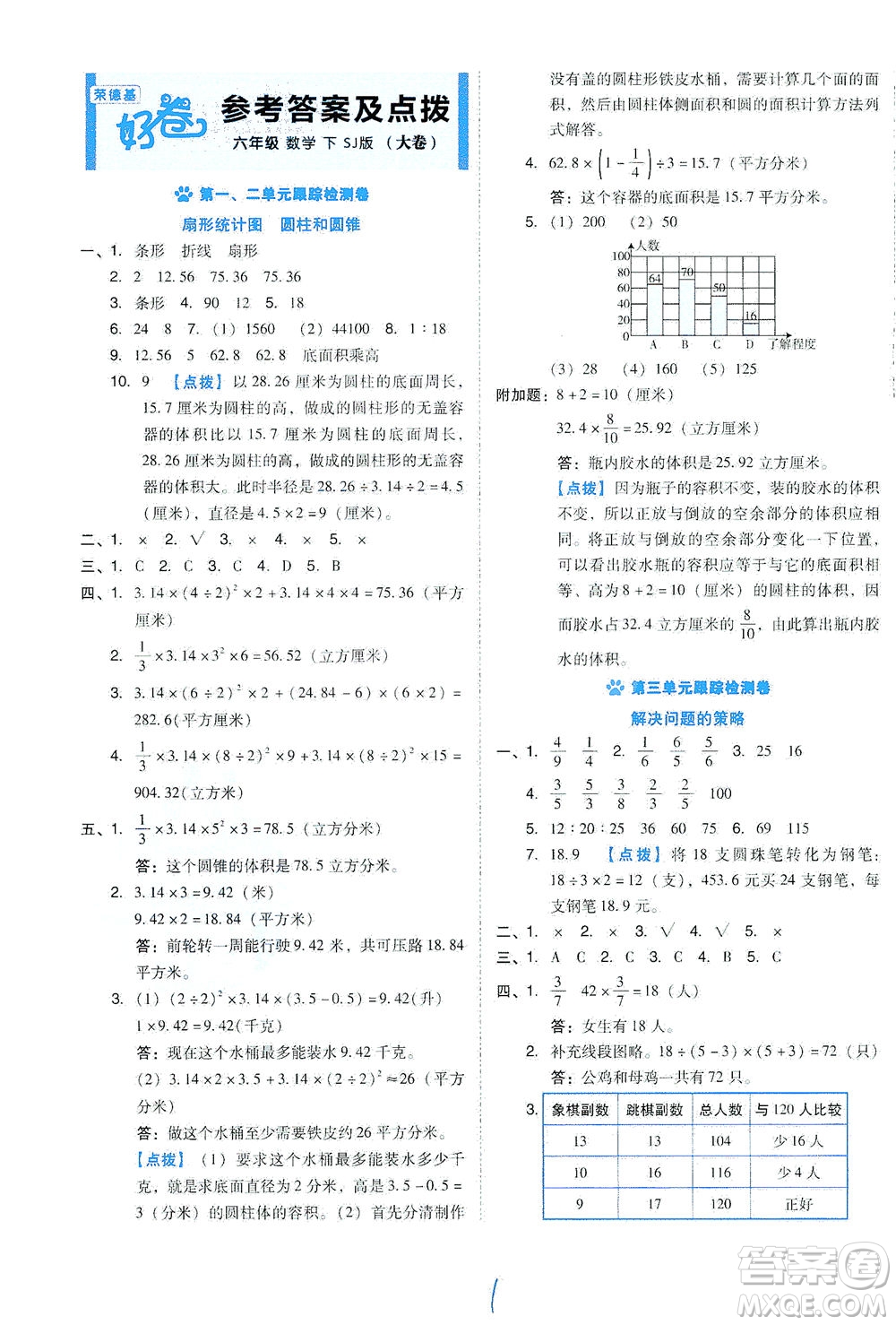 吉林教育出版社2021好卷數(shù)學(xué)六年級下冊SJ蘇教版答案