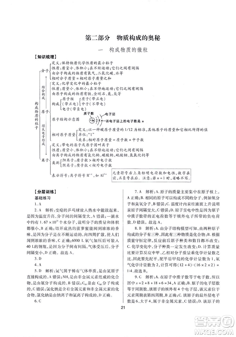 山西教育出版社2021山西省中考指導(dǎo)化學(xué)人教版答案