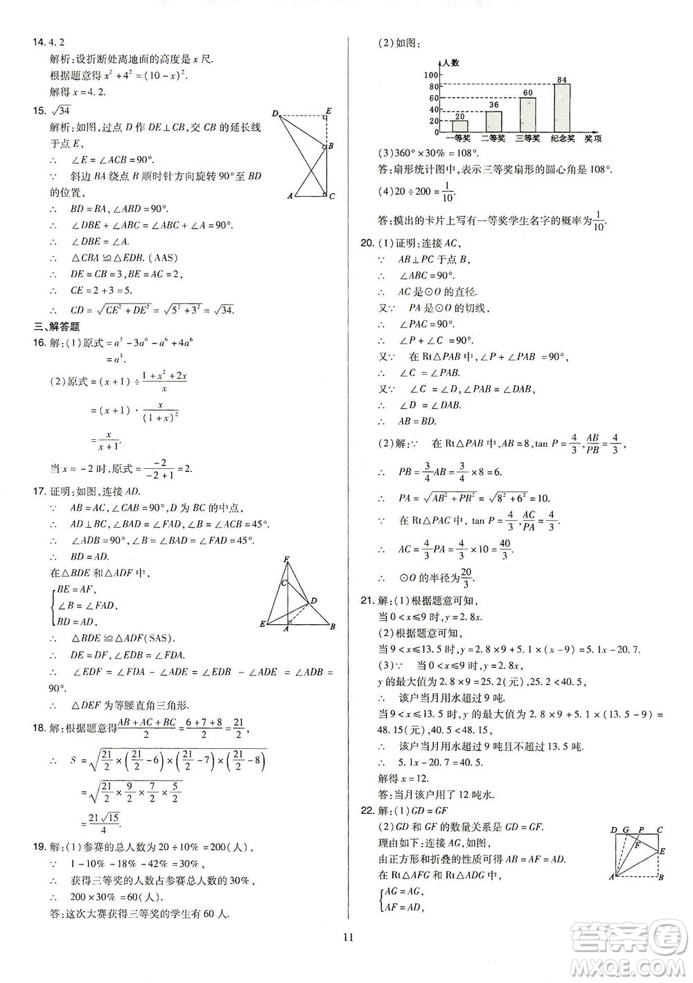 山西教育出版社2021金點名卷山西省中考訓(xùn)練卷數(shù)學人教版答案