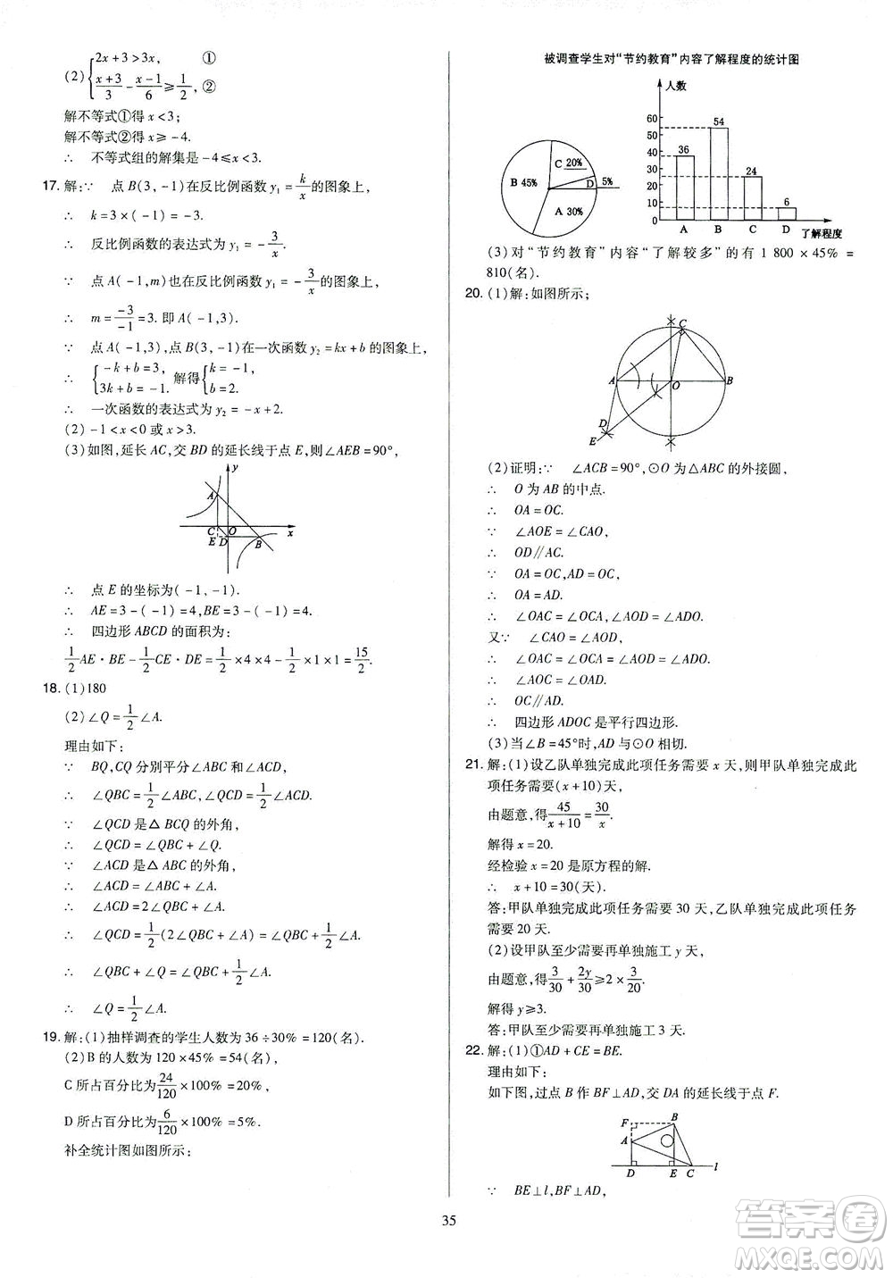 山西教育出版社2021金點名卷山西省中考訓(xùn)練卷數(shù)學人教版答案