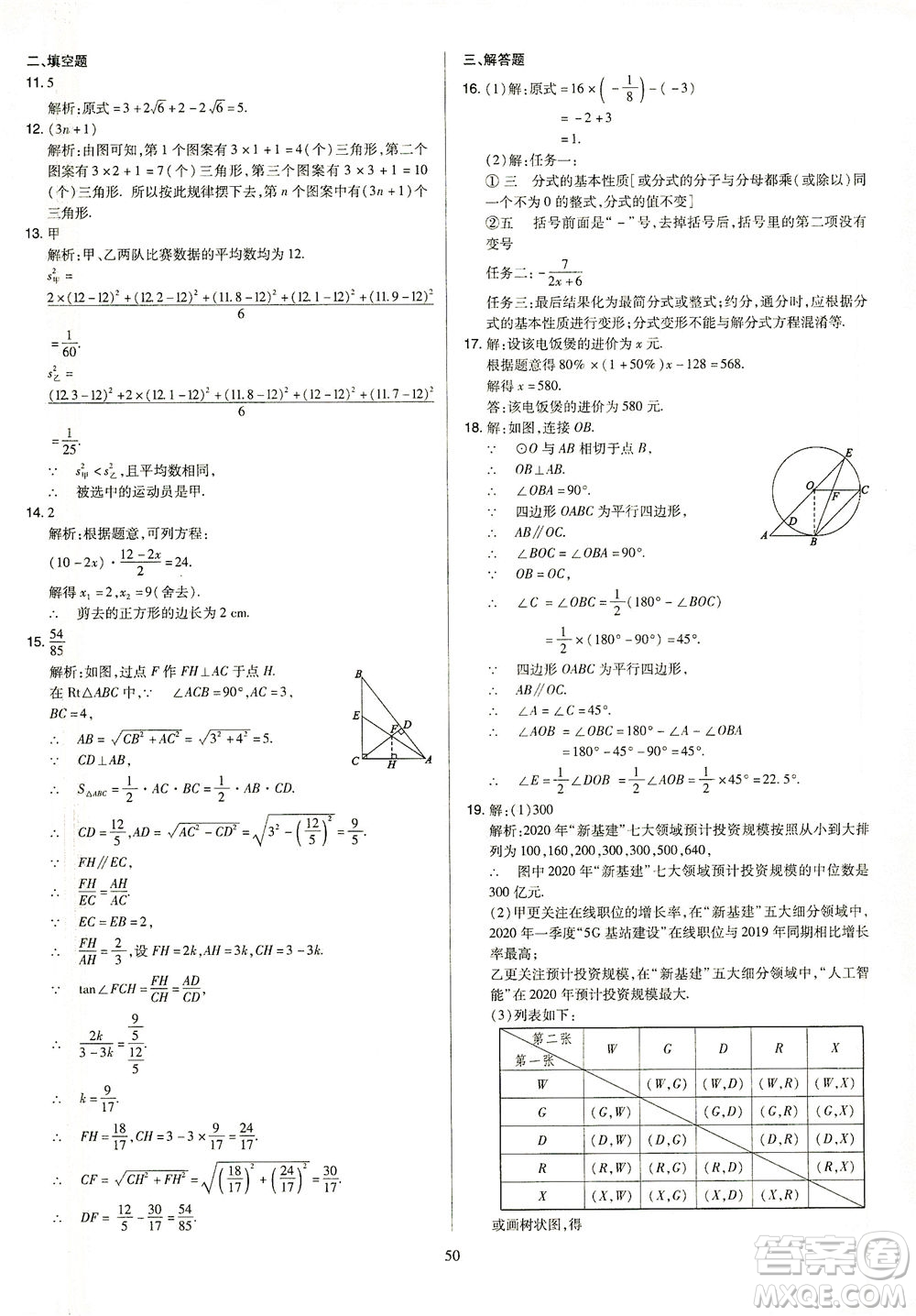 山西教育出版社2021金點名卷山西省中考訓(xùn)練卷數(shù)學人教版答案